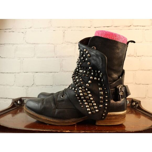 A.S.98 Black Silver Studded Boots EU Sz 39 US Sz 8/9 - Picture 6 of 11